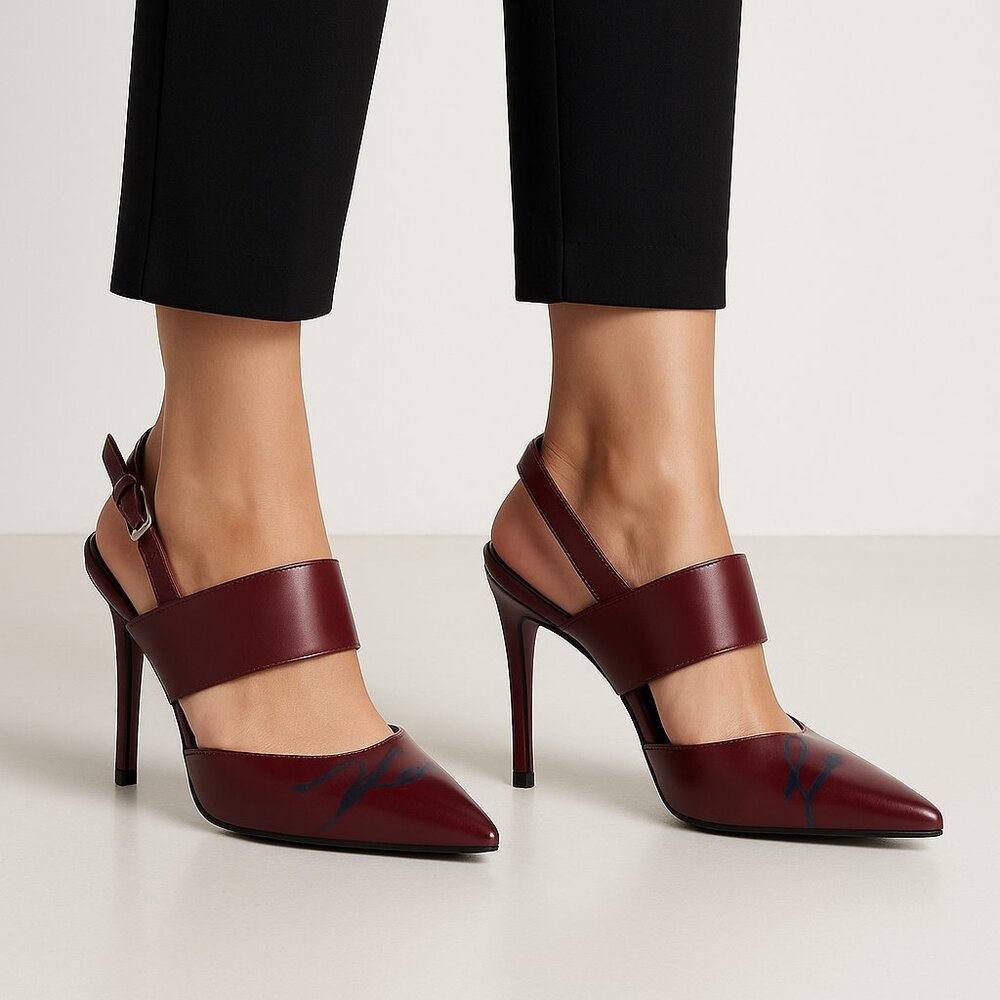 Karl Lagerfeld Burgundy Logo Slingback Heels – Size 7.5 NWOT - Picture 2 of 5